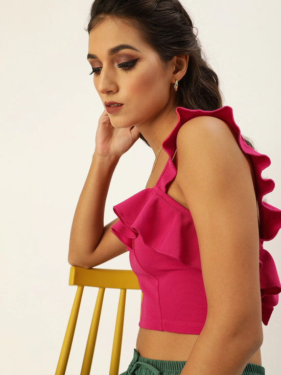 Veni Vidi Vici Fuschia Frilled Tie Back Top