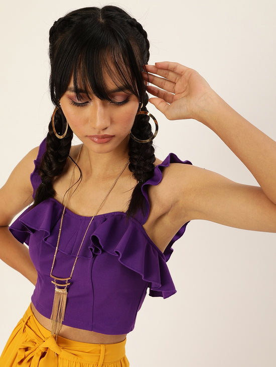 Veni Vidi Vici Purple Frilled Tie Back Top