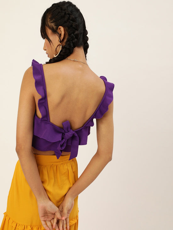 Veni Vidi Vici Purple Frilled Tie Back Top