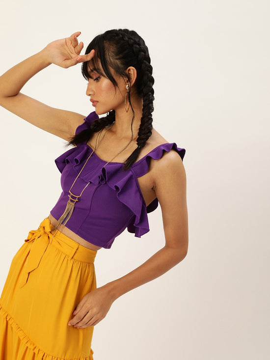 Veni Vidi Vici Purple Frilled Tie Back Top