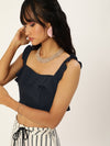 Veni Vidi Vici Navy Blue Frilled Tie Back Top