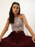 Veni Vidi Vici Maroon Clover Tie Back Top