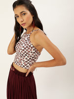 Veni Vidi Vici Maroon Clover Tie Back Top