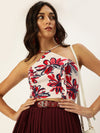 Veni Vidi Vici Red Floral Lace Up Back Top