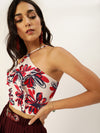 Veni Vidi Vici Red Floral Lace Up Back Top