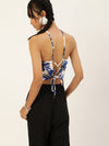 Veni Vidi Vici Blue Floral Lace Up Back Top