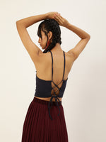 Veni Vidi Vici Navy Blue Lace Up Back Top