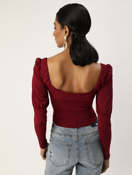 Veni Vidi Vici Maroon Puff Full Sleeve Top