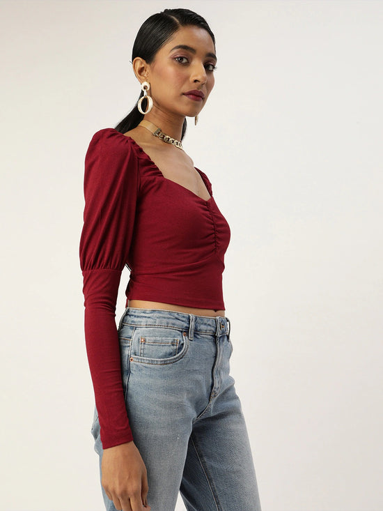 Veni Vidi Vici Maroon Puff Full Sleeve Top