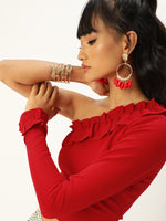 Veni Vidi Vici Red Frilled One Shoulder Top