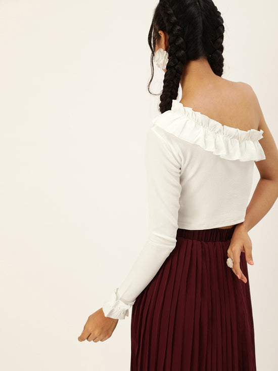 Veni Vidi Vici Off White Frilled One Shoulder Top