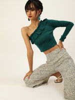 Veni Vidi Vici Dark Green Frilled One Shoulder Top