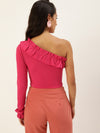 Veni Vidi Vici Pink Frilled One Shoulder Top