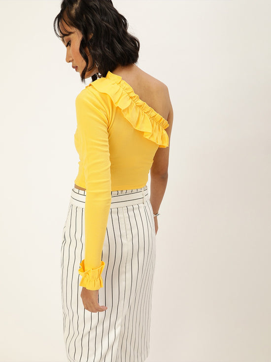 Veni Vidi Vici Yellow Frilled One Shoulder Top