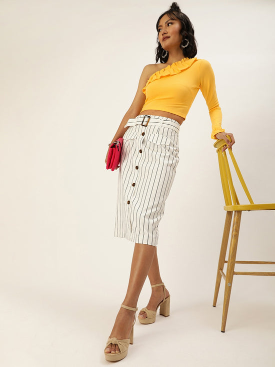 Veni Vidi Vici Yellow Frilled One Shoulder Top