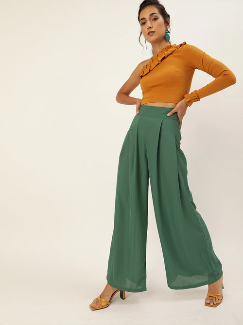 Veni Vidi Vici Mustard Frilled One Shoulder Top