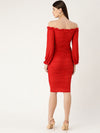 Veni Vidi Vici Red Off Shoulder Puff Sleeve Dress