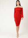 Veni Vidi Vici Red Off Shoulder Puff Sleeve Dress