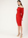 Veni Vidi Vici Red Off Shoulder Puff Sleeve Dress