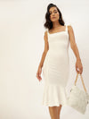 Veni Vidi Vici White Shouder Tie Flared Dress