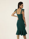 Veni Vidi Vici Dark Green Shouder Tie Flared Dress