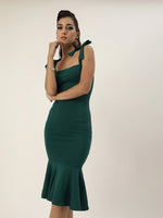 Veni Vidi Vici Dark Green Shouder Tie Flared Dress