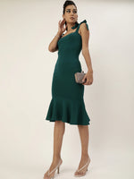 Veni Vidi Vici Dark Green Shouder Tie Flared Dress