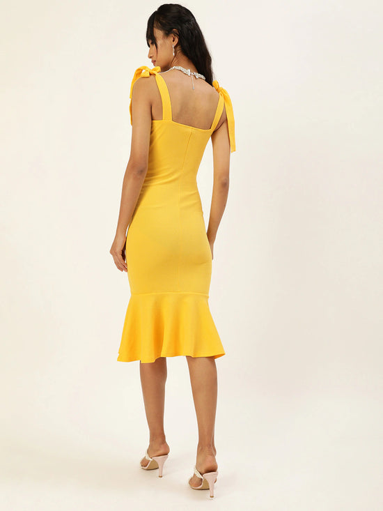 Veni Vidi Vici Yellow Shouder Tie Flared Dress