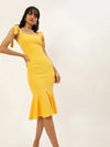 Veni Vidi Vici Yellow Shouder Tie Flared Dress