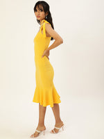 Veni Vidi Vici Yellow Shouder Tie Flared Dress