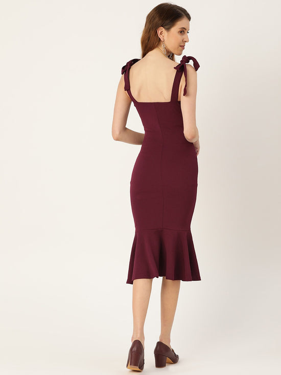 Veni Vidi Vici Maroon Shouder Tie Flared Dress