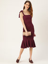 Veni Vidi Vici Maroon Shouder Tie Flared Dress