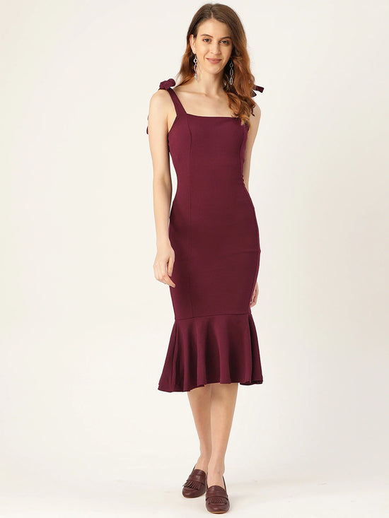 Veni Vidi Vici Maroon Shouder Tie Flared Dress