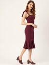 Veni Vidi Vici Maroon Shouder Tie Flared Dress