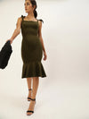 Veni Vidi Vici Olive Shouder Tie Flared Dress