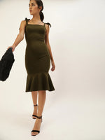 Veni Vidi Vici Olive Shouder Tie Flared Dress