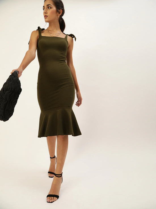 Veni Vidi Vici Olive Shouder Tie Flared Dress