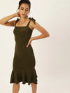 Veni Vidi Vici Olive Shouder Tie Flared Dress