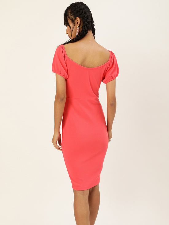 Veni Vidi Vici Coral Sweetheart Neck Bardot Midi Dress