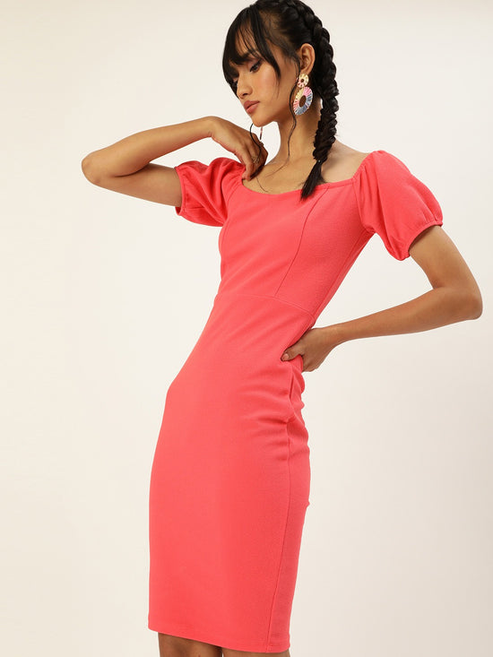 Veni Vidi Vici Coral Sweetheart Neck Bardot Midi Dress