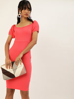 Veni Vidi Vici Coral Sweetheart Neck Bardot Midi Dress