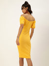 Veni Vidi Vici Yellow Sweetheart Neck Bardot Midi Dress