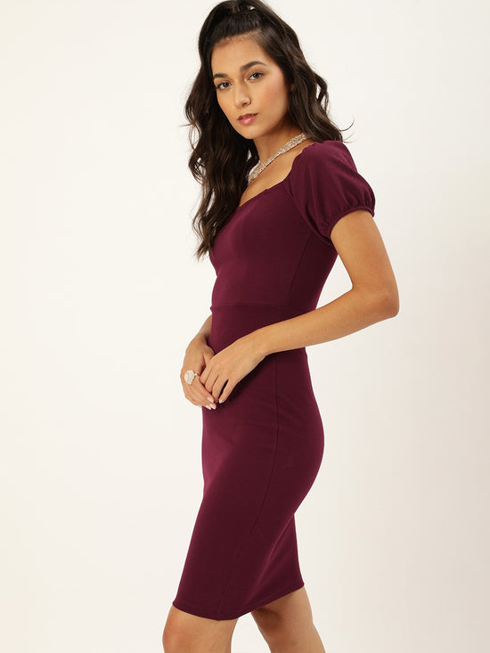 Veni Vidi Vici Maroon Sweetheart Neck Bardot Midi Dress