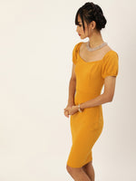 Veni Vidi Vici Mustard Sweetheart Neck Bardot Midi Dress