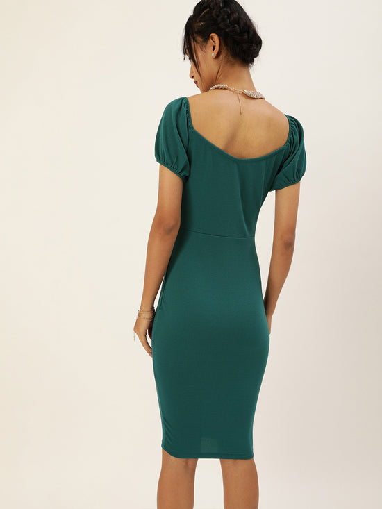 Veni Vidi Vici Dark Green Sweetheart Neck Bardot Midi Dress