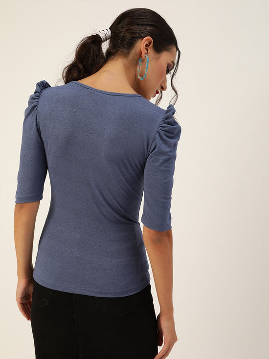 Veni Vidi Vici Indigo Puff Sleeve Top