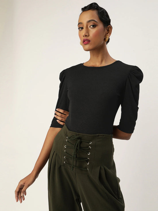 Veni Vidi Vici Black Puff Sleeve Top