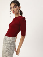 Veni Vidi Vici Maroon Puff Sleeve Top