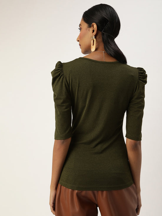 Veni Vidi Vici Olive Puff Sleeve Top