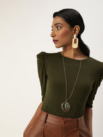 Veni Vidi Vici Olive Puff Sleeve Top